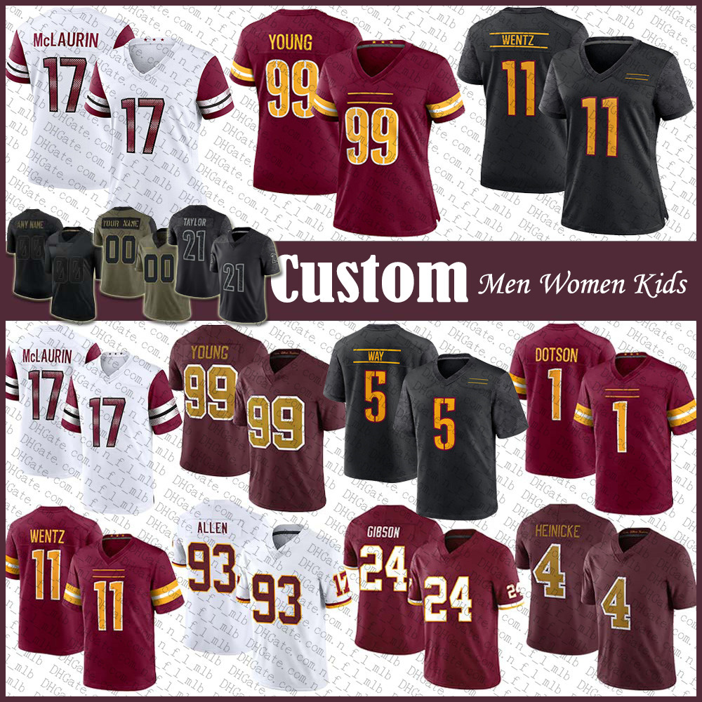 

Carson Wentz Terry McLaurin Custom Football Jersey Chase Young Jahan Dotson Sean Taylor Jonathan Allen Antonio Gibson Tress Way Montez Sweat Dyami Brown Kamren Curl, Shown