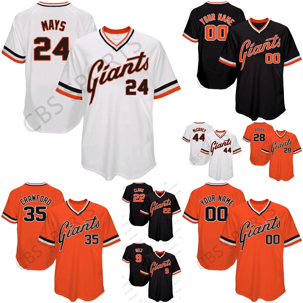 

Giants Throwback 28 Buster Posey Jerseys SF 35 Crawford Brandon Belt Will Clark Willie Mays Willie McCovey Men/Youth/Women orange black white baseball jerseys, White throwback mens