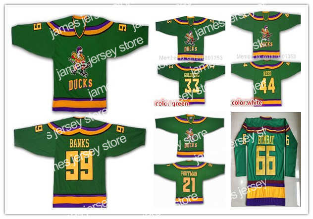 

College Hockey Wears Stitched Vintage Anaheim Mighty Ducks Movie 33 Greg Goldberg 44 Fulton Reed 99 Adam Banks 21 Dean Portman 66 Bombay 9 Kariya Jerseys Green, Brown