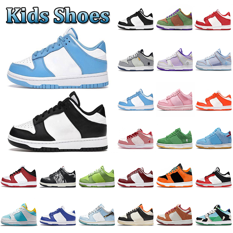 

Top Fashion Kids Running Shoes Skateboard With Tag SBs Dunks Lows Children Sneakers Chlorophyll UNC Phillies Black White Pink Blue Boy Girls Platform Trainers 26-37, Color 26