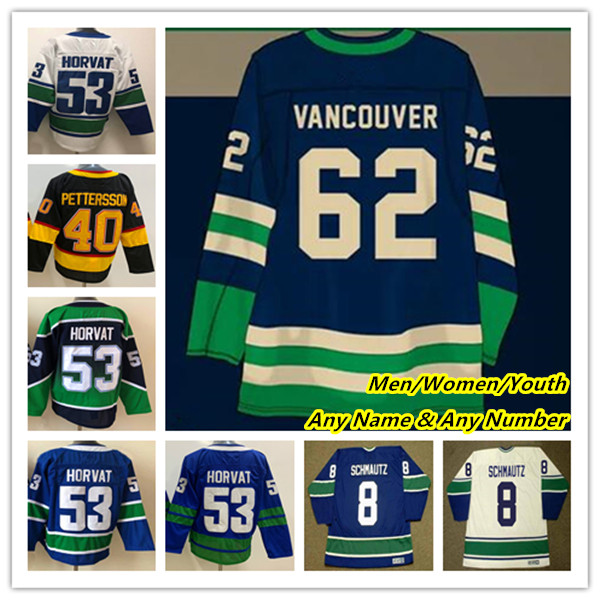 

Vancouver Hockey Jerseys J.T. Miller Elias Pettersson Quinn Hughes Andrei Kuzmenko Bo Horvat Brock Boeser Thatcher Demko Spencer Martin Luke Schenn Kyle Burroughs, Man blue