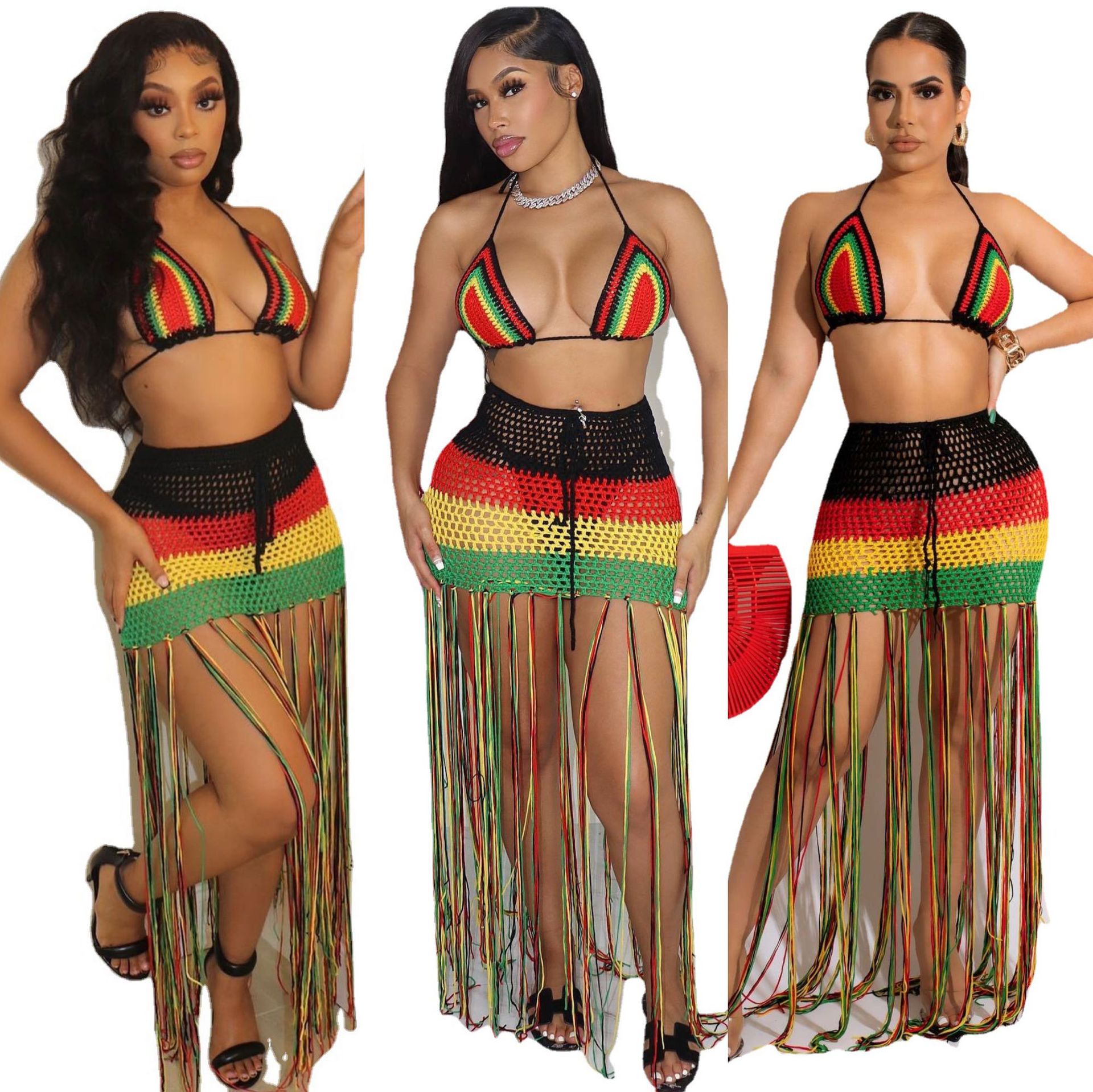 Femmes sexy deux pantalons en 2 morceaux placés sur des tenues maxi costumes de cultures plage de la plage sexy élégant arc-en-ciel