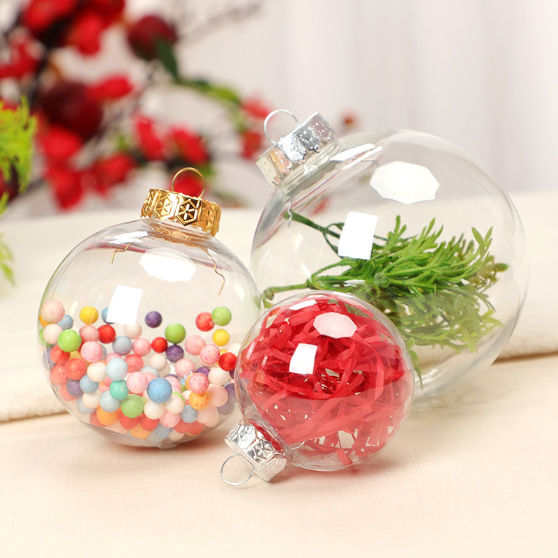 

New 50pcs Golden Silvery Transparent Christmas Ball Plastic Baubles Clear Fillable Xmas Tree Hanging Ornament Decor Toys New Year Decorations wedding gift boxes