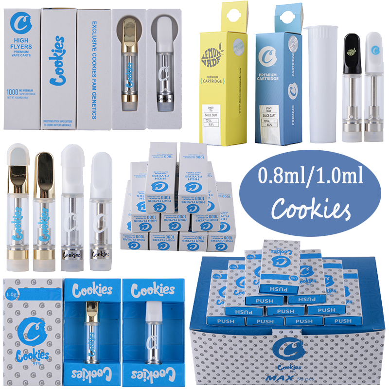 

Cookies Vape Cartridges 510 Thread Atomizers Ceramic Coil Carts 0.8ml 1ml E Cigarette Empty Cartridge Thick Oil Dab Pen Wax Vaporizer