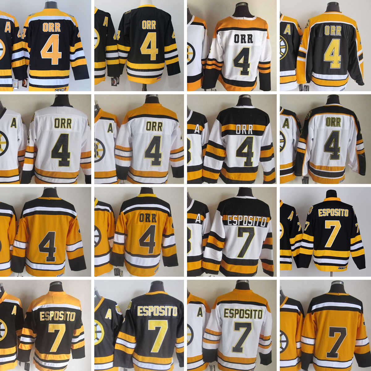 

Movie CCM Vintage Ice Hockey 4 Bobby Orr Jerseys Stitched 7 Phil Esposito 21 Dean Portman Jersey Black White 75th Yellow Men Retro, Aspicture