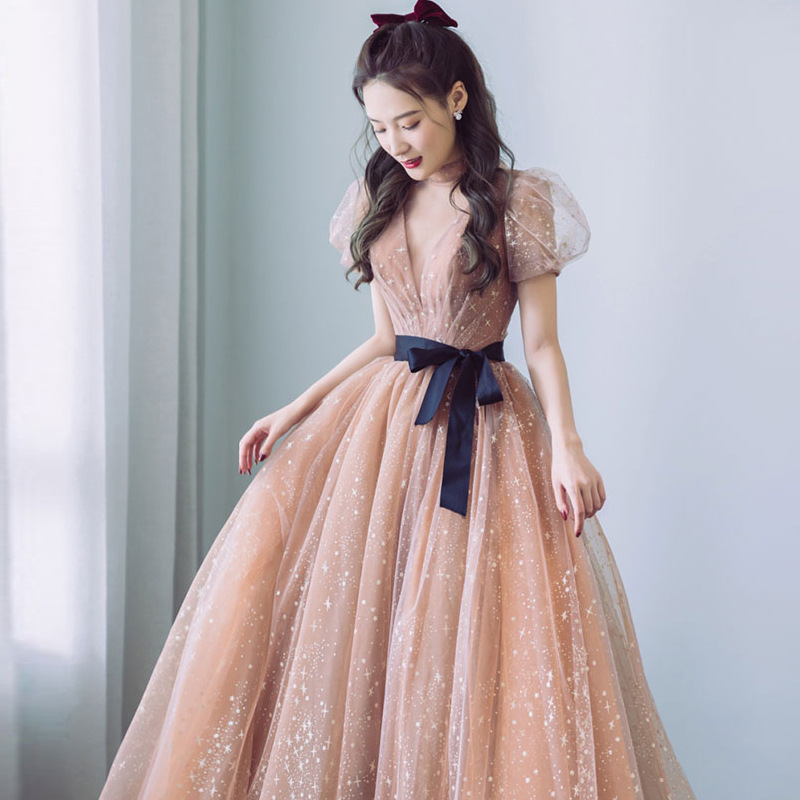 Robes de soirée à paillettes plissées manches longues femmes robe de bal de fête 2023 nouveau Sexy col en v profond une ligne longueur de planche
