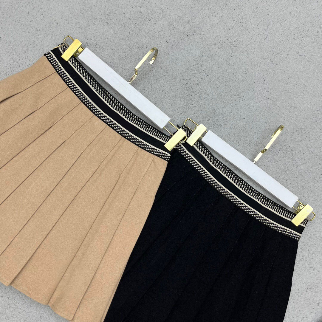 

Luxury Skirts Fashion 2 Color High Waist Pleated Mini Skirt Women Thick Chic Street A-line Skirts, Khaki