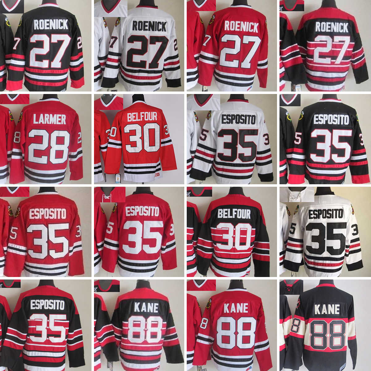 

1926-1999 Movie Retro CCM Hockey Jersey Embroidery 27 Jeremy Roenick 35 Tony Esposito 88 Patrick Kane 30 Ed Belfour 28 Steve Larmer Vintage Jerseys, Separatejerseys. tell me on order