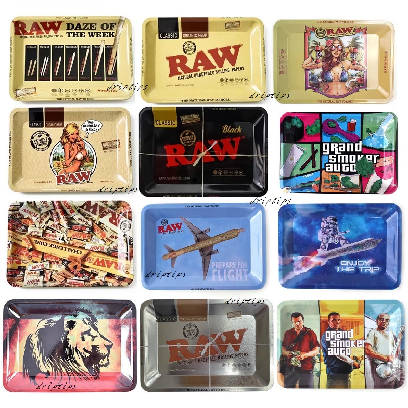 

RAW Cartoon Rolling metal Smoking Tray 180X125x15mm Cigarette Trays Hand Roller Smokings Accessories Tobacco Grinder Tools