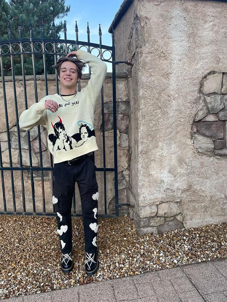 

Men's Sweaters Oversized Mens Vintage Sweatshirts Top Loose Distressed Pullovers Casual Harajuku Autumn Cotton Knitwear, Beige