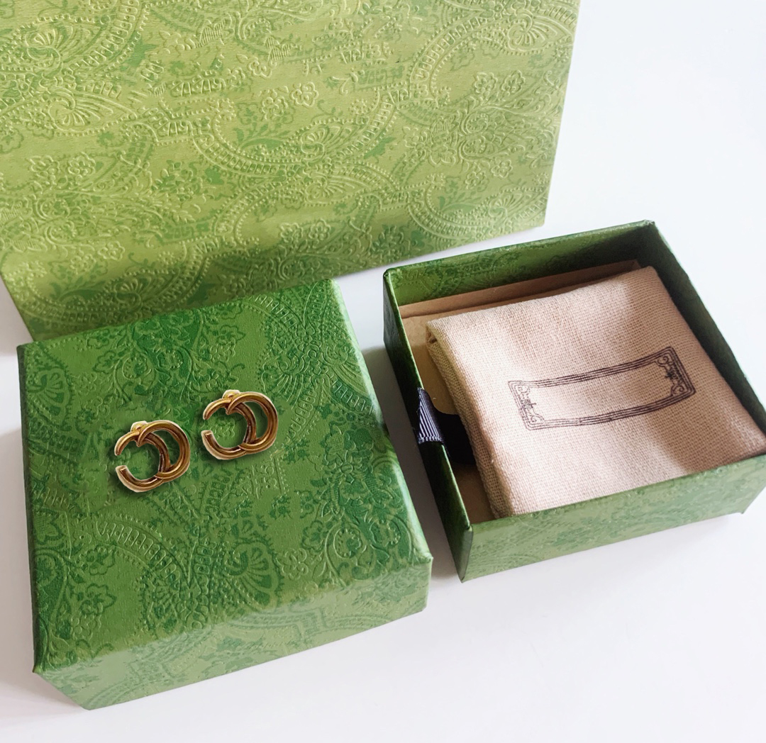 

Chic Double Letter Charm Earrings With Gift Box Embossed Stamp Studs Eardrop Dangler For Women Party Anniversary