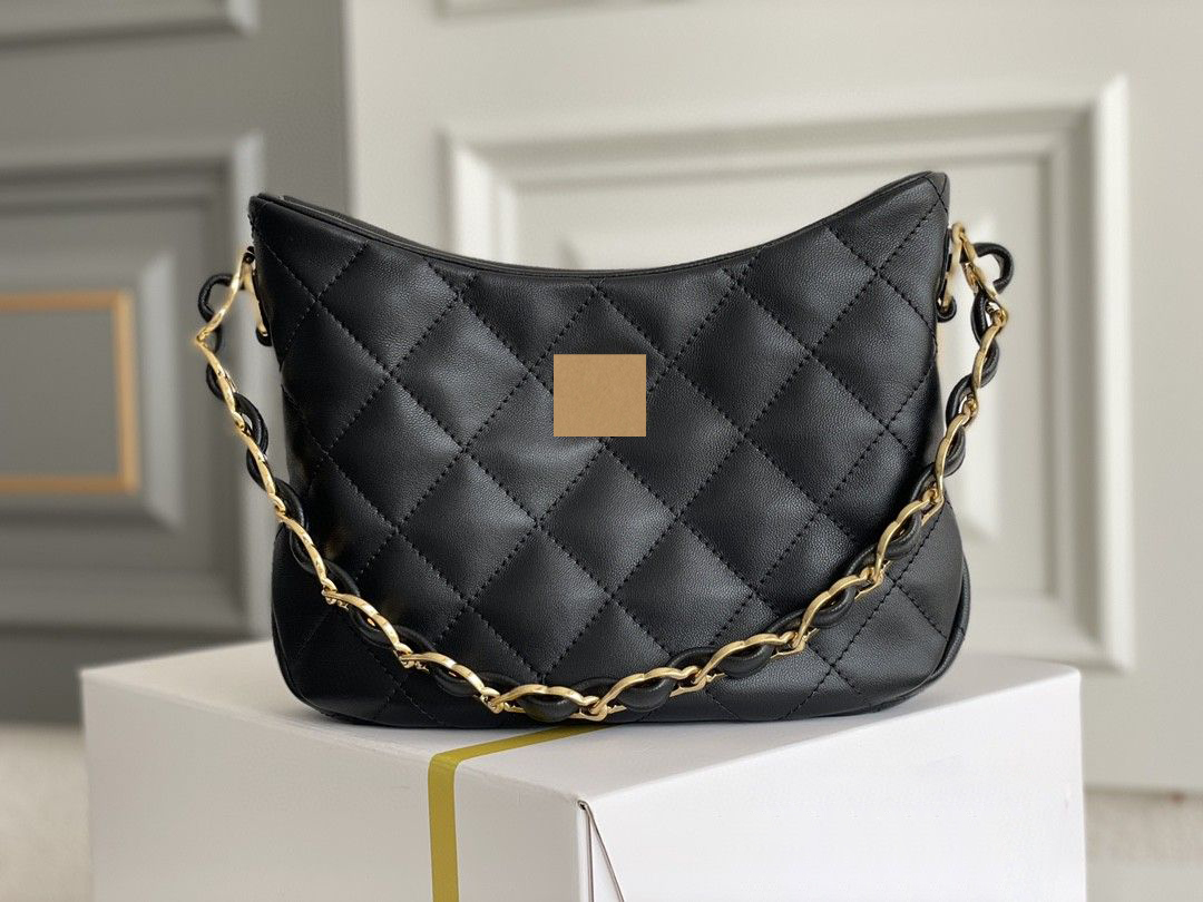 

22SS 22K Sheepskin Handbag Large Capacity Tote Bag Coarse Chain Hobo Hippie Bag Gold Buckle