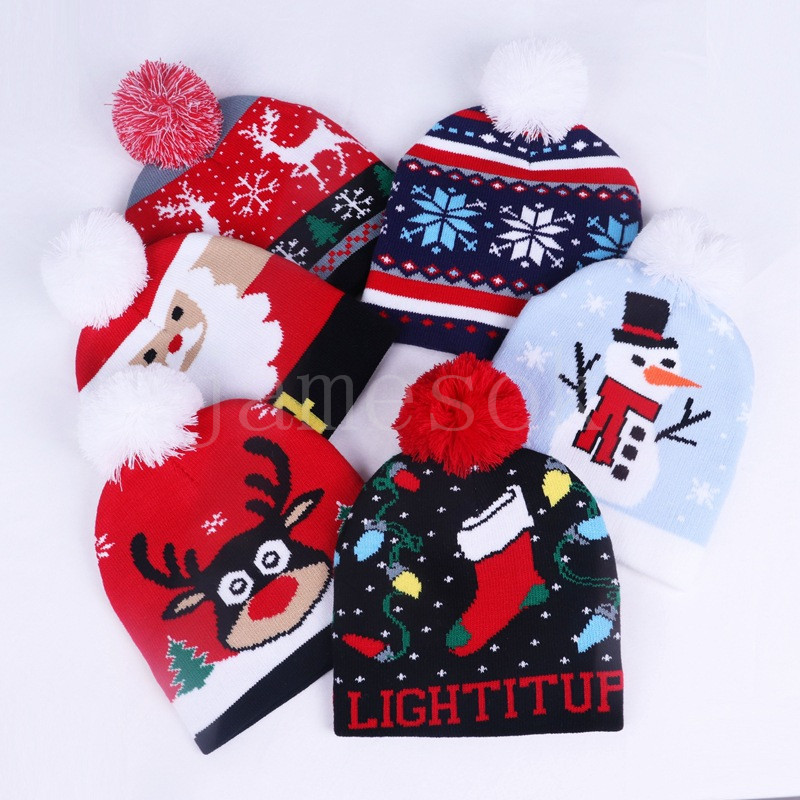 

Christmas Party Hats ball printed Knitting hat Children's cartoon Xmas knitted Caps winter keep warm cap de822, Multi