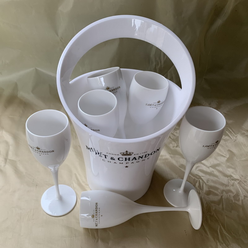 

2 Glass 1 Ice Bucket Champagne Flutes Party Plastic Cups Wine Beer Cooler Cocktail Cup White Cabinet Acrylic Champagne Buckets