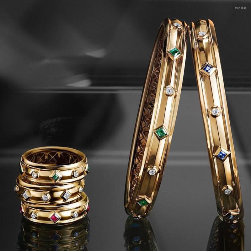 

Necklace Earrings Set GODKI Big Fashion Luxury Bold Bangle Ring For Women Wedding Party Cubic Zircon Crystal CZ Dubai Gold, Picture shown