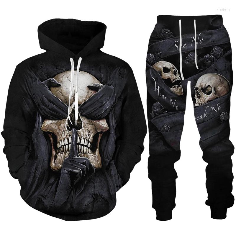 

Men' Tracksuits Personality Skull 3D Print Men' Tracksuit Set Gothic Punk Hoodie Sweatshirt/Suit Cool Halloween Streetwear Clothes, 1172