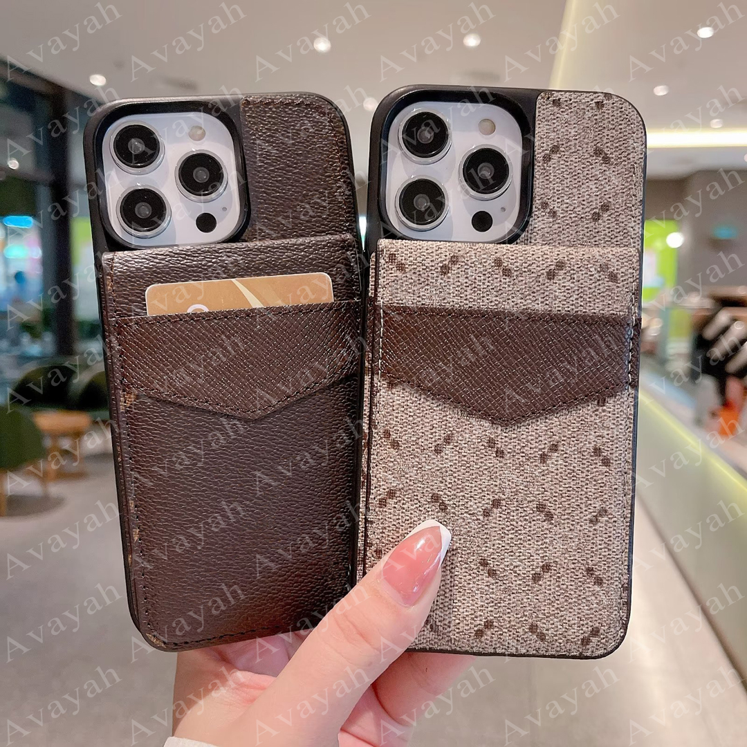 

Luxury Portable Card Pocket Phone Cases for iPhone 14 13 14pro 14plus 13pro 12 Mini 12pro 11 Pro Max X Xs Xr 8 7 Plus Leather Flower Letter Print Case Antishock Cover, #3 brown flower l[rosered]