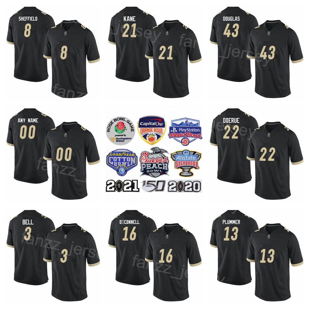 

NCAA Football Purdue College 15 Charlie Jones Jersey 8 TJ Sheffield 21 Sanoussi Kane 43 Kieren Douglas 12 Austin Burton University Pure Cotton Custom Name Number, Black