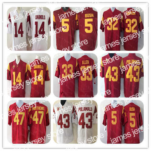 

American College Football Wear Men Vintage College USC Trojans Jersey Football Woods Reggie Bush Matt Barkley O.J Simpson Marcus Allen Ronnie Lott Troy Polamalu Mat, Brown