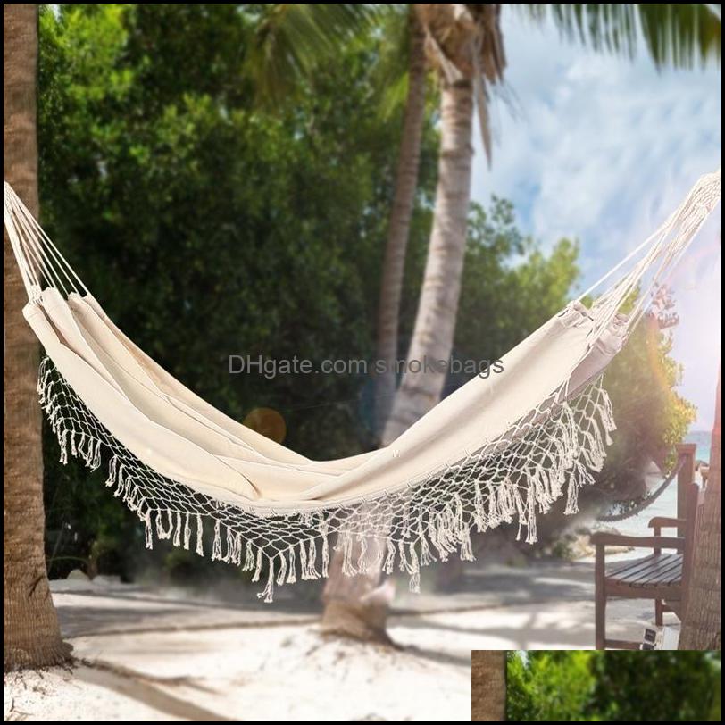 

Hammocks 2 Person Maximum 200Kg Hammock Large Brazilian Rame Fringe Double Swing Net Chair Outindoor Hanging S 220606 Drop Delivery 2 Othmc