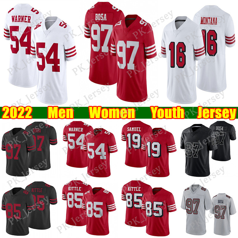

85 George Kittle Football Jersey Fred Warner Nick Bosa Trey Lance Deebo Samuel Brandon Aiyuk Jimmy Garoppolo Kyle Juszczyk Trent Williams Dee Ford jerseys, White 2022 new men