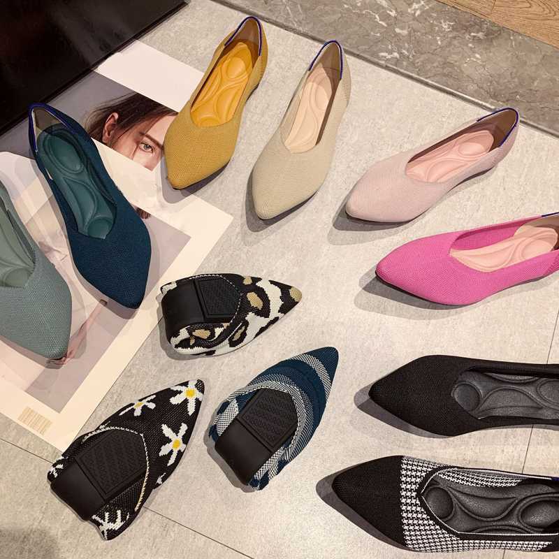 

Dress Shoes 2022 Fashion Shallow Loafers Women Knitted Fabric Ballet Flats Driving Sneaker Slip On Moccasin Mesh Single Shoes Spring Autumn, Rosy red