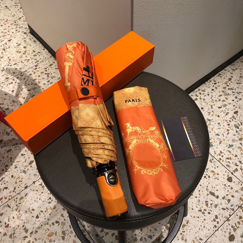 

Full Automatic Umbrellas Fashion Letter Print Orange Parasol Personality Sunscreen Designer Umbrella Trendy Umbrella, As show