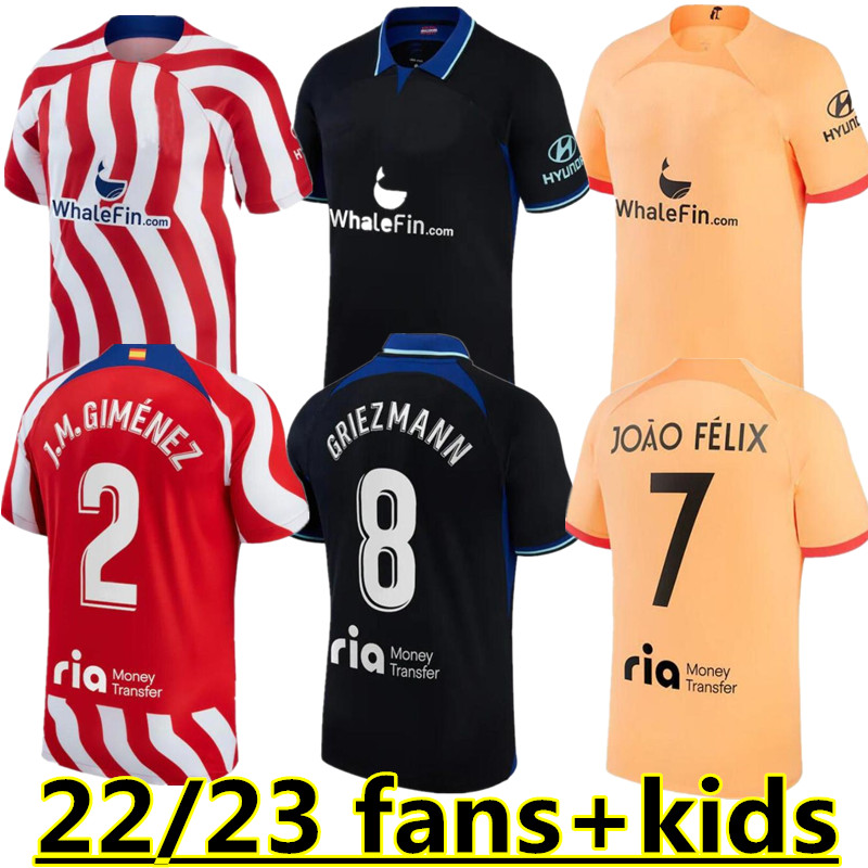 

22 23 Atletico Madrids Soccer Jerseys MORATA GRIEZMANN JOAO FELIX 2021 2022 M.Llorente CORREA KOKE Camisetas de futbol LEMAR CARRASCO men kids kit Football Shirt 666, Orange