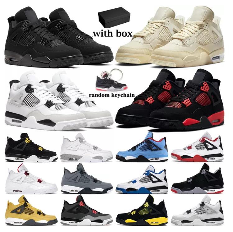 

High 4s 4 Basketball shoes University blue white oero shimmer Black Cat Lightning union noir Fire red bred Pure Money metallic purple green sneakers women 36-47, Box
