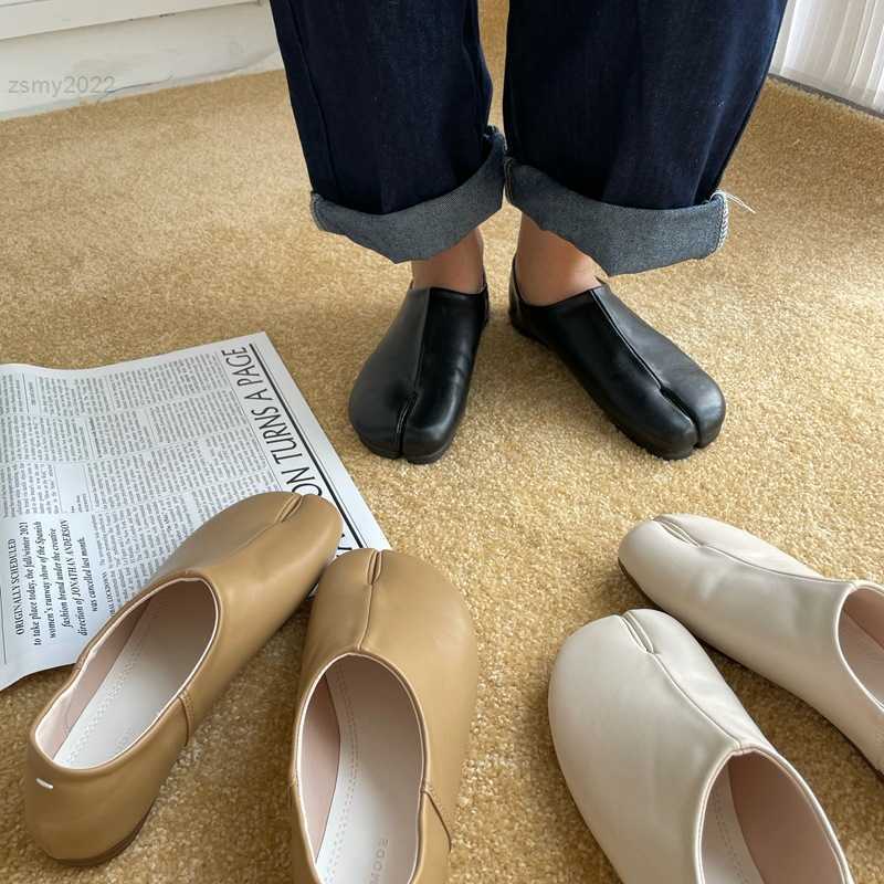 

Dress Shoes Bailamos Women Flats Tabi Ninja Moccasins Round Split Toe Shallow Lazy Slip On Slingback Mules Leather Shoes Soft Loafers Slip, Black 1