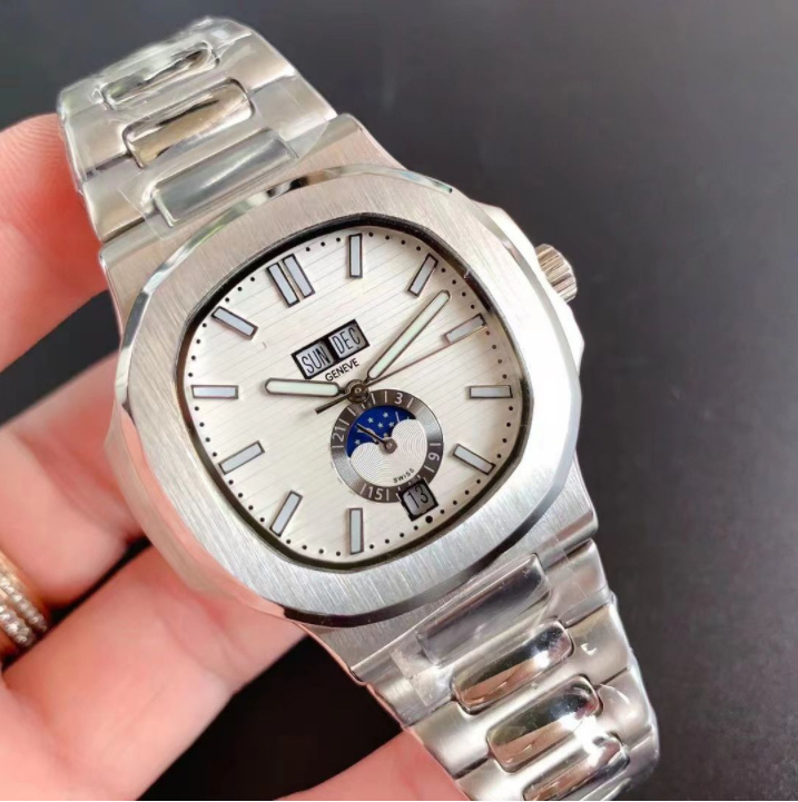 

5711/1A-010 Sport Watch mens high quality automatic mechanical watches Silver Case Blue Dial Stainless Luxury Band Mens Watches, Box