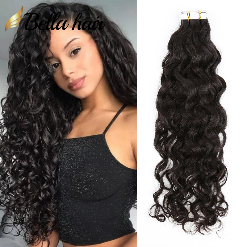 

Tape in Extensions Human Hair PU Weft Water Wave Tapes ins Real Hair Extension for Black Women Natural Color Double Sided Glue Remy Bundles 50G 20PCS Loose Deep