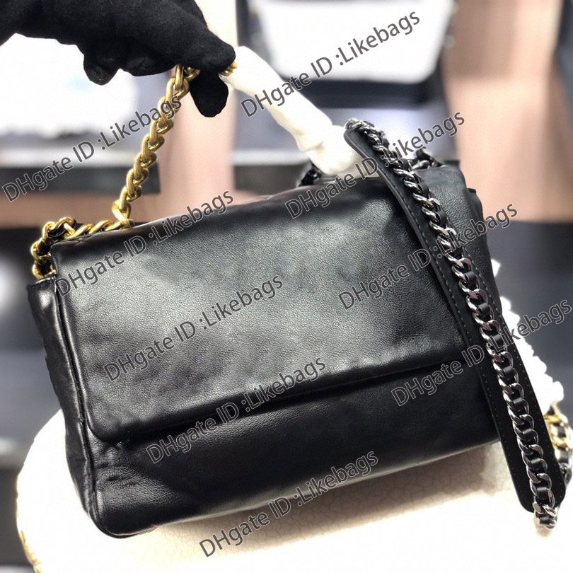 

Designer 19 Shoulder Bag handbag purse tote plaid flap bags women real leather 26 30 36CM messanger crossbody luxury bags clutch gold chain detchable strap wallet, 13