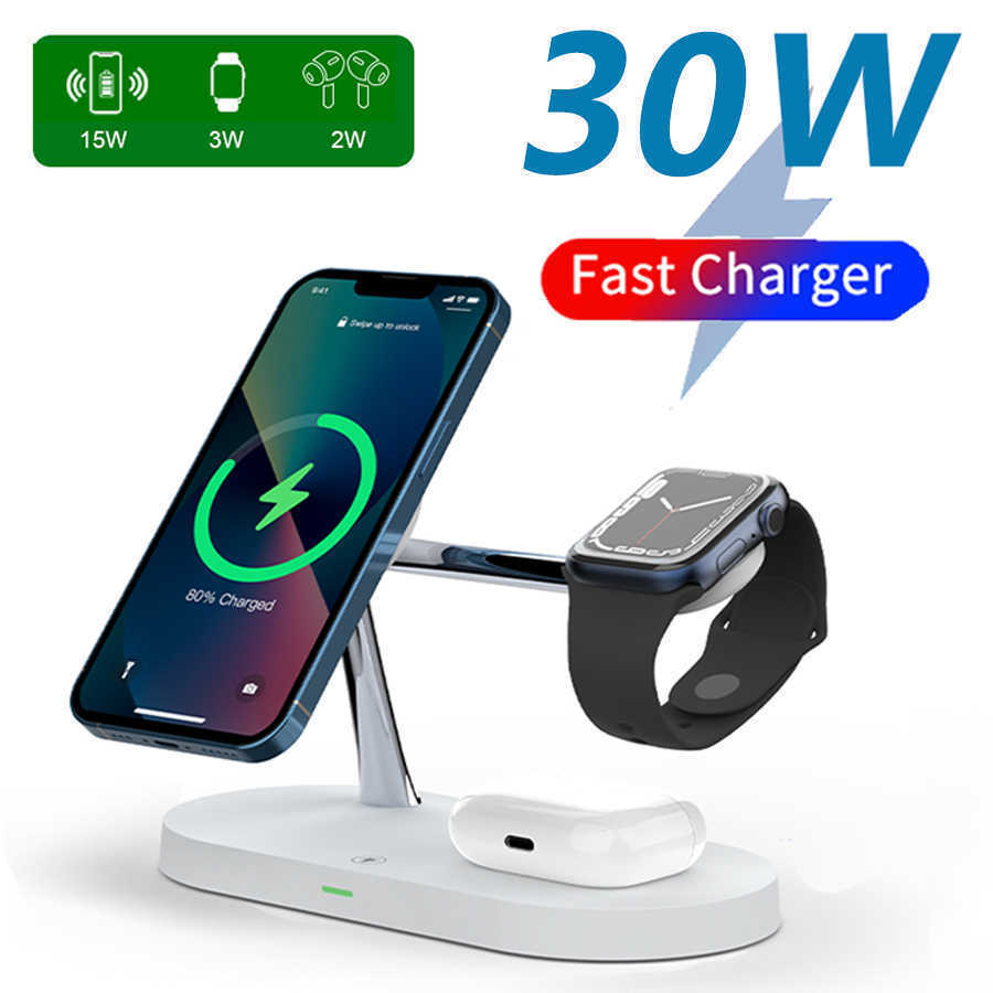 

Cell Phone Mounts Holders 3 in 1 Wireless Charger Stand For iPhone 12 13 pro max Airpods Pro 2 3 iWatch 7 6 Watch Magsafe QI fast Charging Station L221008, White