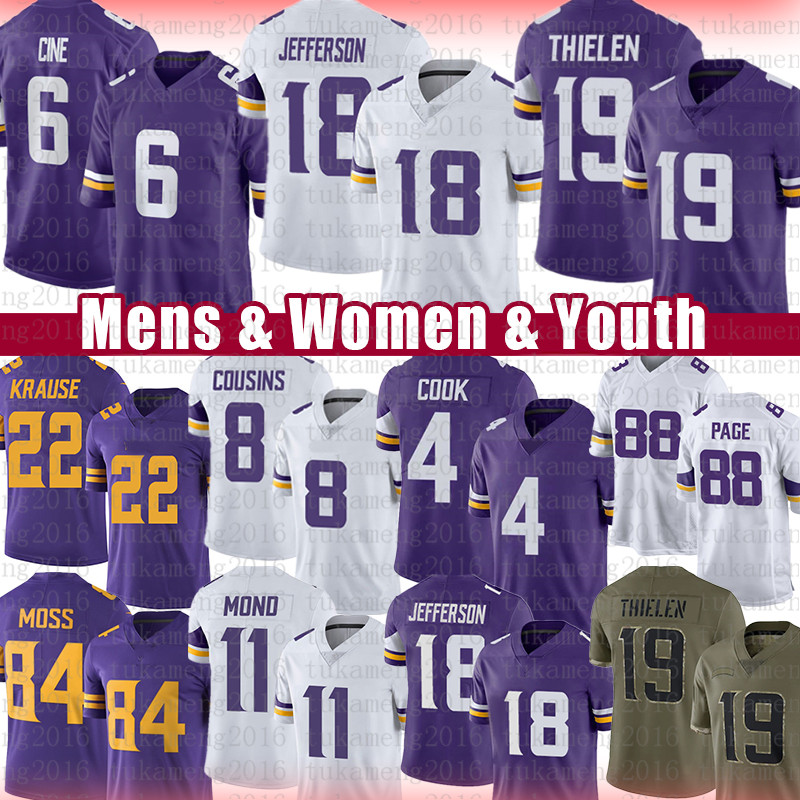 

Justin Jefferson Football Jersey Dalvin Cook Adam Thielen Lewis Cine Kirk Cousins Danielle Hunter Kellen Mond Za'Darius Harrison Smith Minnesota Vikings C.J. Ham, Youth size s-xl(wjr)