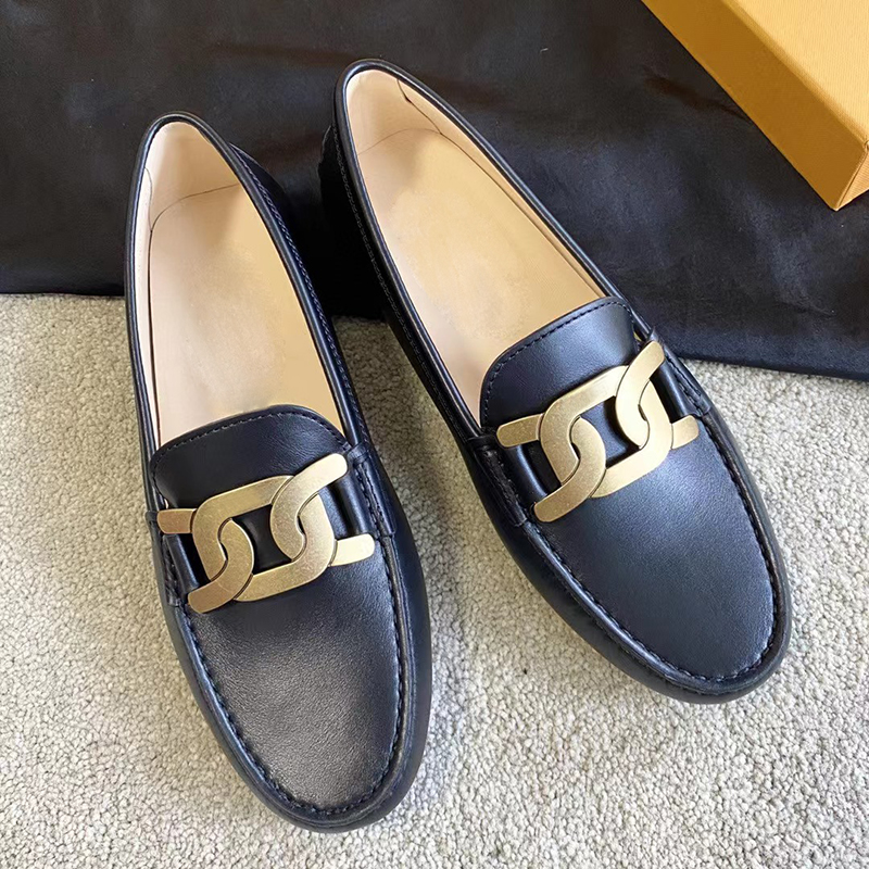 

designer Slippers shoes Loro P Men and Women's Doudou Shoes DressShoes Metal chain decoration Leather Flat Casual Single Lazy Comfortable W2VQ, 05