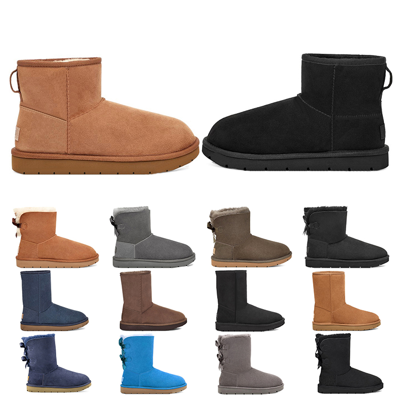 2023 designer boots australia women winter booties girl classic snow boot plush ankle short bow mini fur black chestnut red Bowtie womens shoes s
