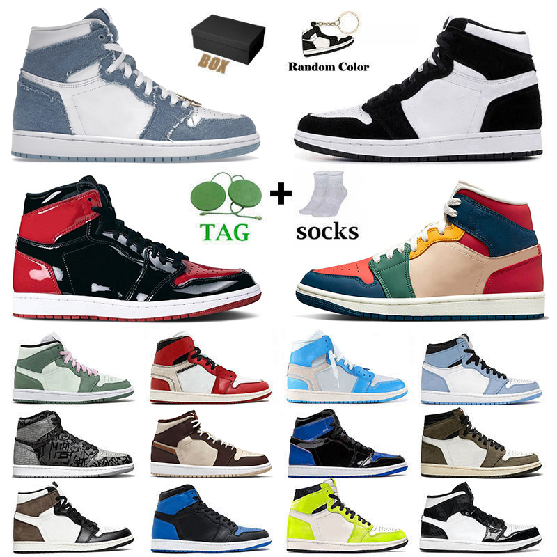 

With Box Jumpman 1 1s Basketball Shoes Men Women Designer Fragment Patent Bred High OG Dark Mocha Denim Mid Dutch Green Carbon Fiber Sneakers Trainers, 36-47 high og heirloom