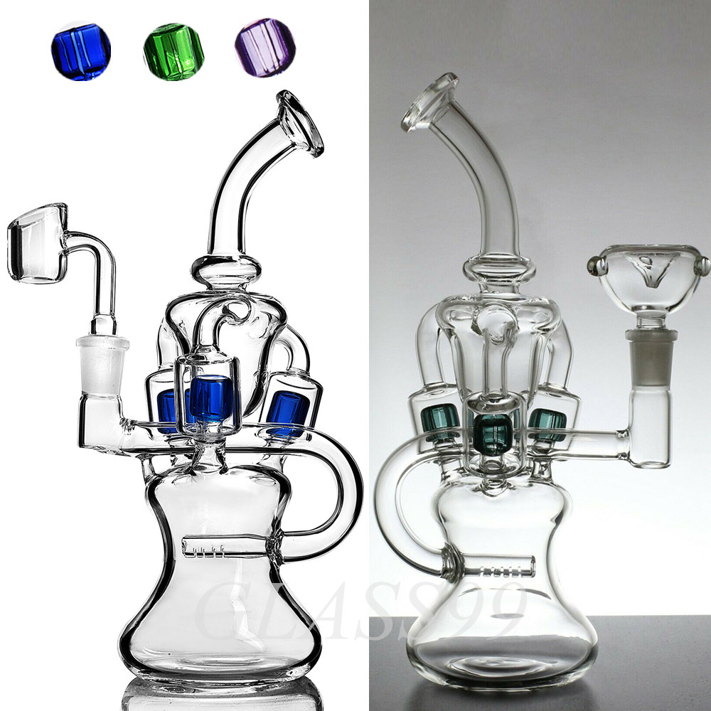 

New Design Glass Hookah Bong Bubbler Dab Rig with Inline Colored Perc Double Function Water Pipe Shisha 14mm Joint Bongs for Smoking 9" Tall