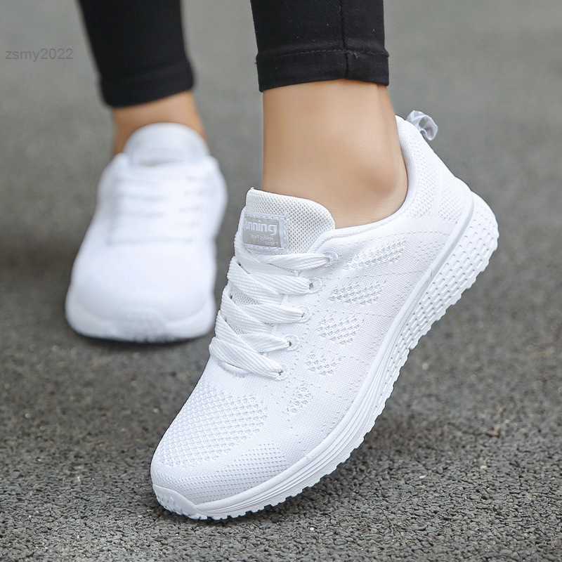 

Running Shoes Women Casual Shoes Fashion Breathable Walking Mesh Flat Shoes Sneakers Women 2021 Gym Vulcanized White Female Footwear, A08white
