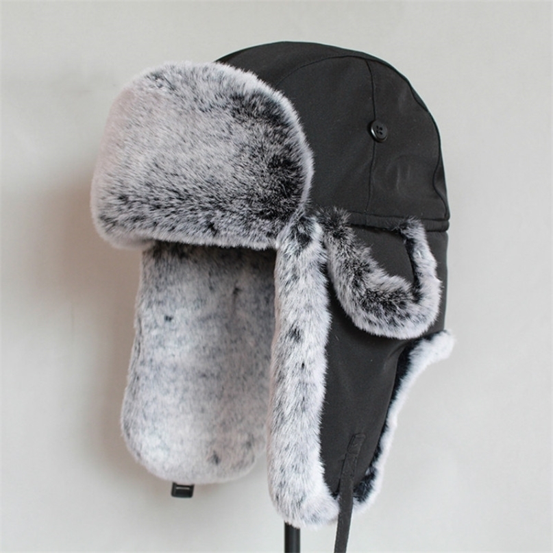 

BeanieSkull Caps Winter Bomber Hat For Men Faux Fur Russian Ushanka Women Thick Warm Cap with Ear Flaps 221013, Black brown