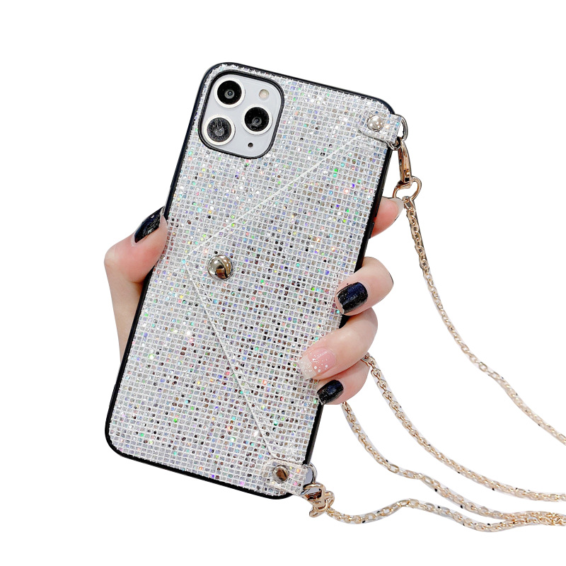 

Diamond CellPhone Cases Handbag Crossbody Insert Card Mobile Phone Case Protective Cover Strap Wallet Chain Full Covers For Iphone 14 Plus Pro Max 13 12 Mini XS XR, White