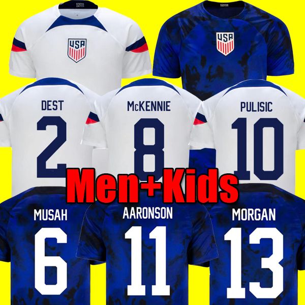 

PULISIC DEST MCKENNIE world cup Soccer Jerseys 2022 AARONSON MUSAH usAS MORGAN LLOYD America Football Shirt United States LLETGET MEN KIDS SETS KITS, Home kids