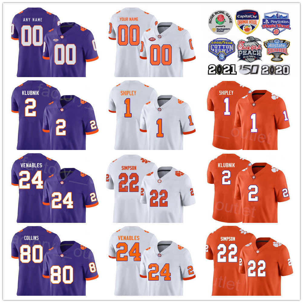 

NCAA College Football Clemson Tigers 0 Antonio Williams Jersey 22 Trenton Simpson 24 Tyler Venables 1 Will Shipley 2 Cade Klubnik 80 Beaux Collins University Color, Purple