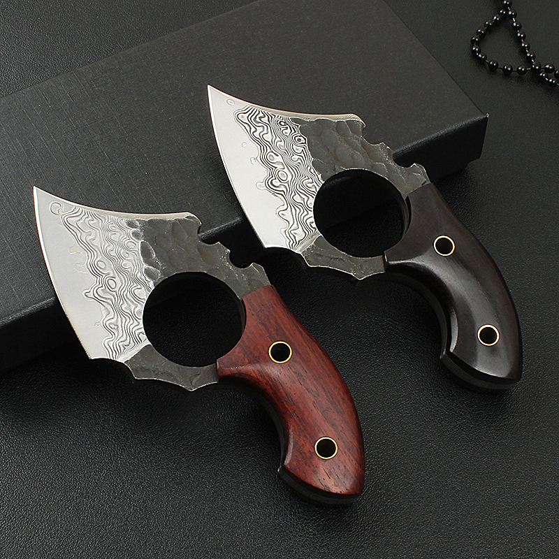 

Special Offer H1013 Mini Small Axe Knife Damascus Steel Blade Full Tang Ebony Handle EDC Pocket Necklace Knives with Kydex