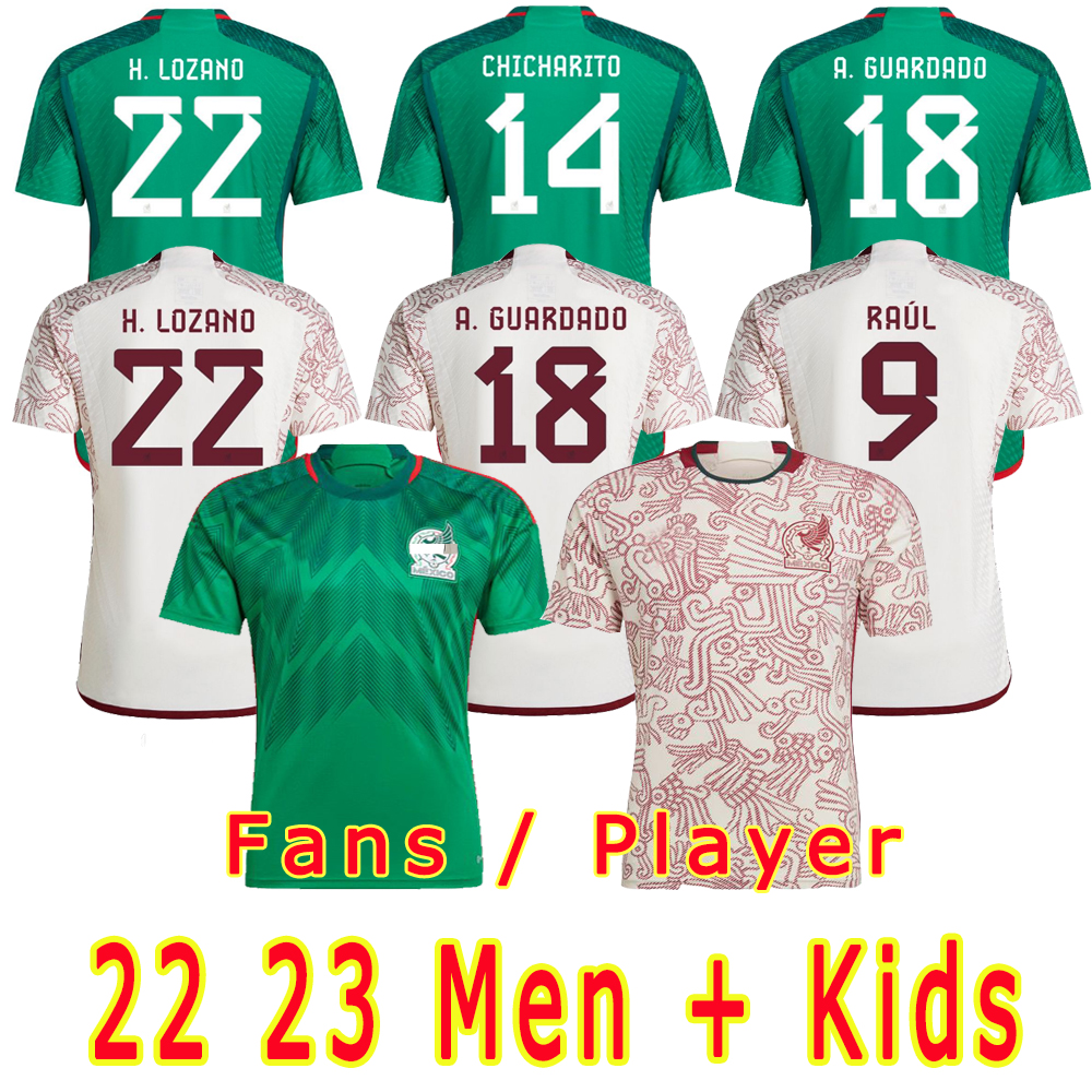 

top 2022 2023 Mexico football tee jersey home and away 22 23 RAUL CHICHARITO DOS SANTOS children' clothing jersey LOZANO, The fans version