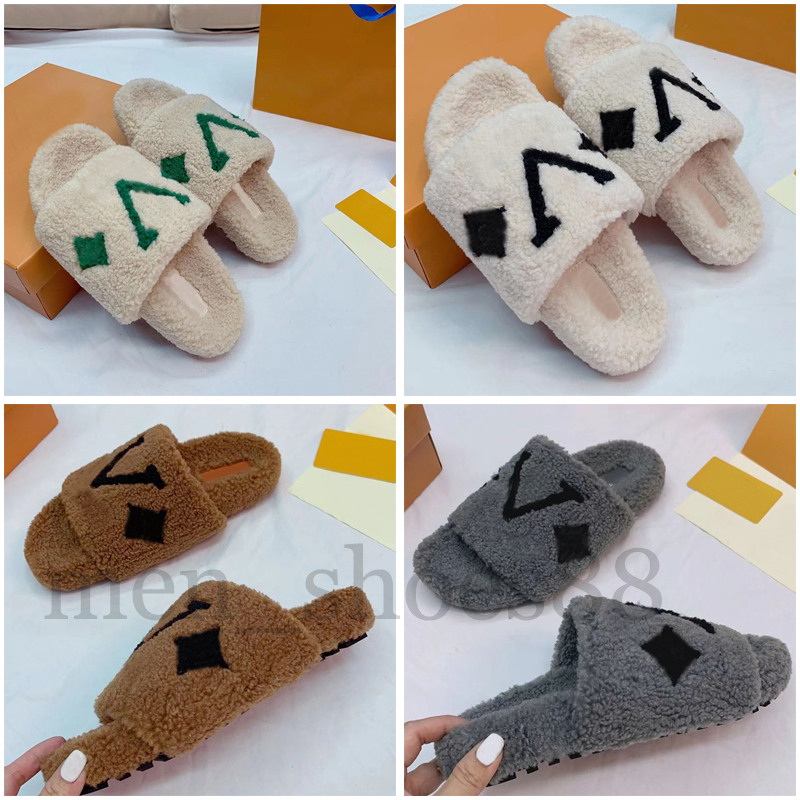 

Womens Slippers Ladies Designer Luxury Winter Wool Slides Fur Fluffy Furry Warm letters Sandals Comfortable Fuzzy Girl Flip Flop Slipper Leisure Home Sandals 35-42, Blue word brown 32-42