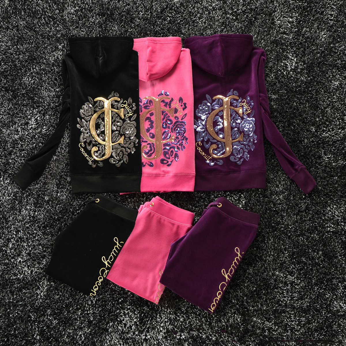 

Yiciya Juicy Women' Tracksuits Spring/fall 2023 Brand Velour Tracksuit Suit Women Velvet Zipper Sweatshirt and Pants Fat Sister, 603 rose
