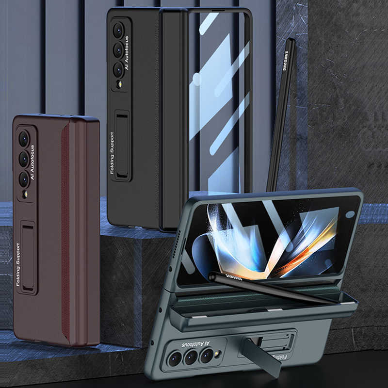 Étuis de téléphone portable Charnière de porte-stylo pliable magnétique pour Samsung Galaxy Z 4 5G Support de support Film de verre de couverture