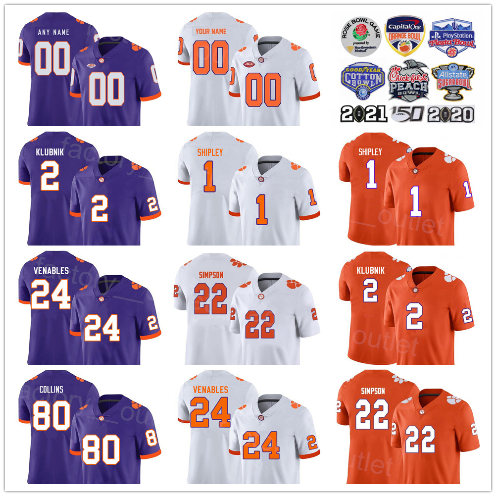 

Cheap Ncaa College Football Clemson Tigers 0 Antonio Williams Jersey 22 Trenton Simpson 24 Tyler Venables 1 Will Shipley 2 Cade Klubnik 80, Purple